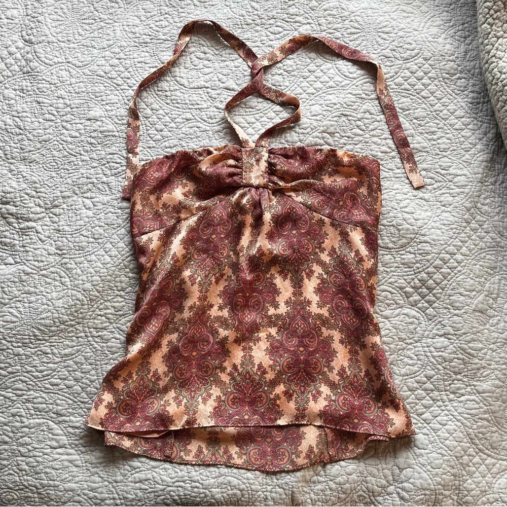 LOFT Pink and Brown Tie Front Camisole